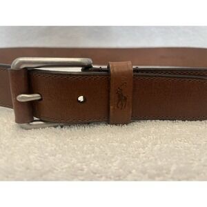 Polo Ralph Lauren Brown Leather Belt Sz 38 Nickel Buckle Pony EUC